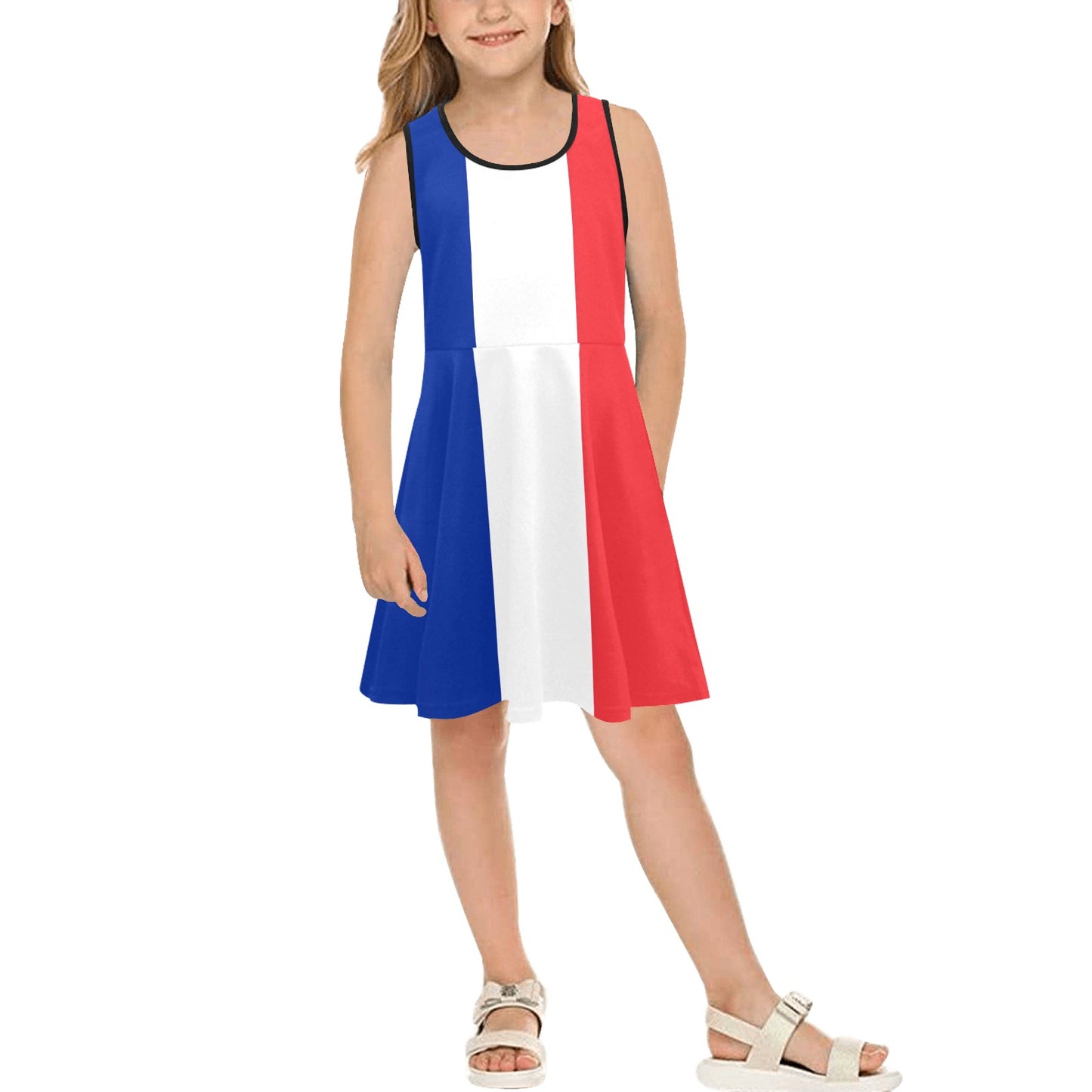 France Flag Inspired Girls' Sleeveless Sundress | Ships from USA