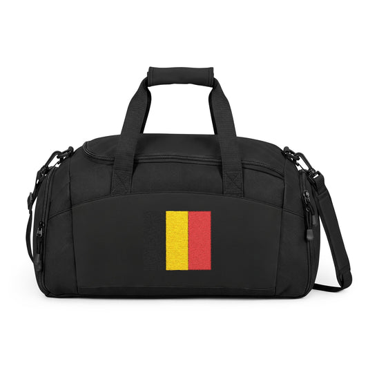 Belgium Flag Gym Bag — Black Duffle with Embroidered Belgium Flag