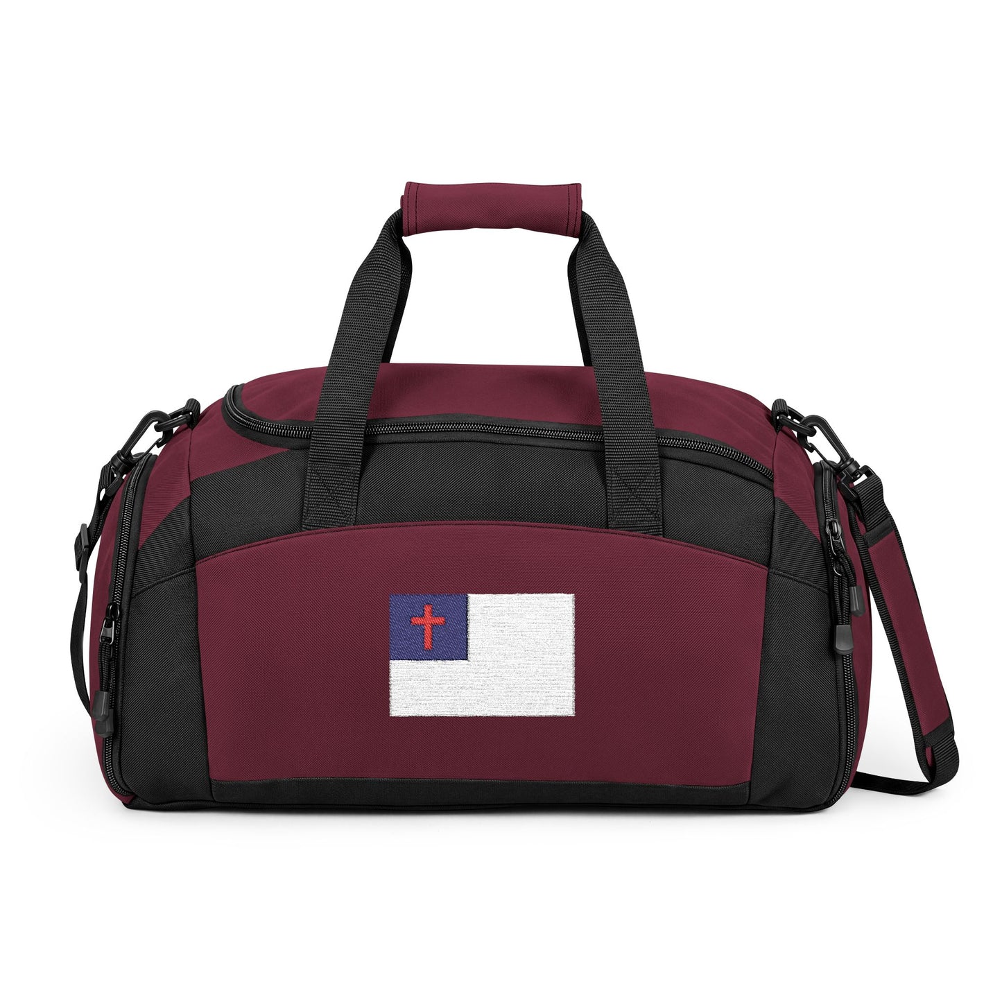 Christianl Flag Gym Bag — Black Duffle with Embroidered Christian Flag