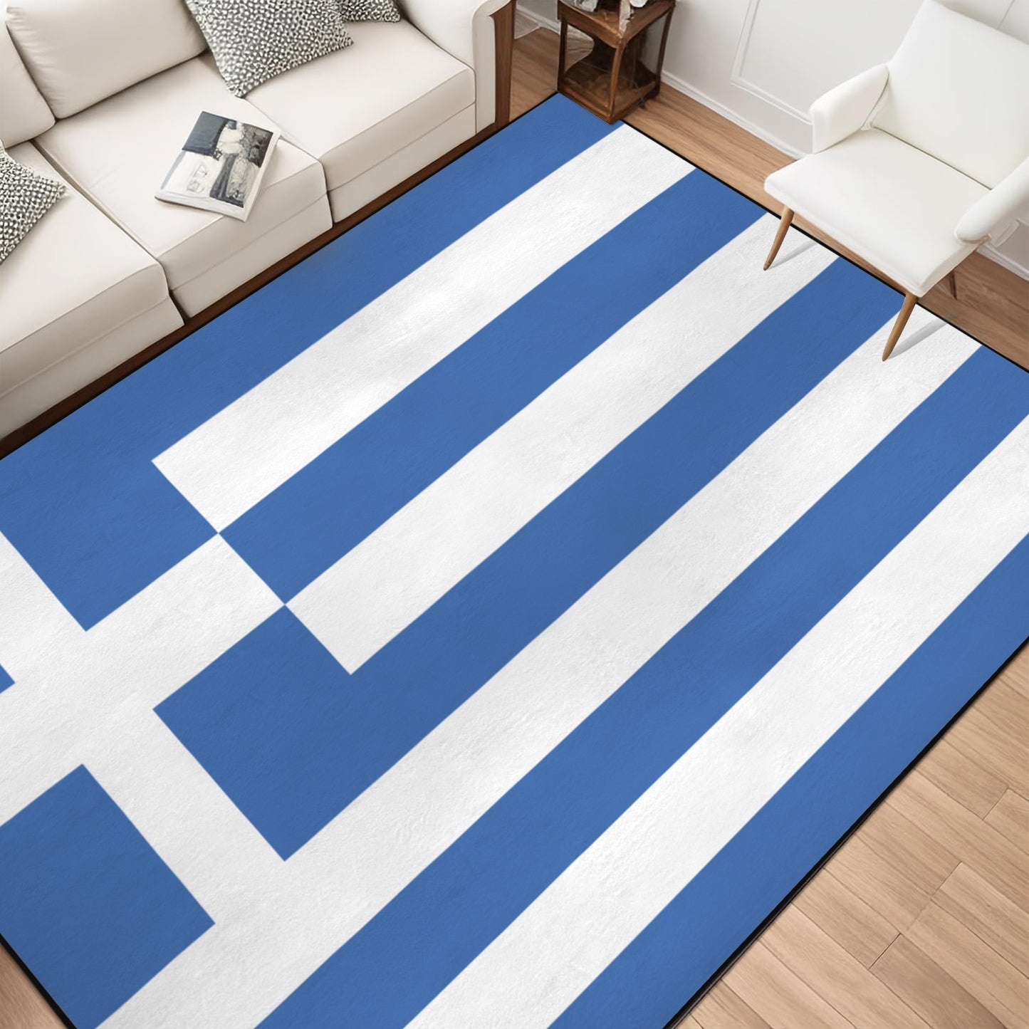 Greece Flag Inspired 84x60 Inch Area Rug with Black Binding (Made in the USA)