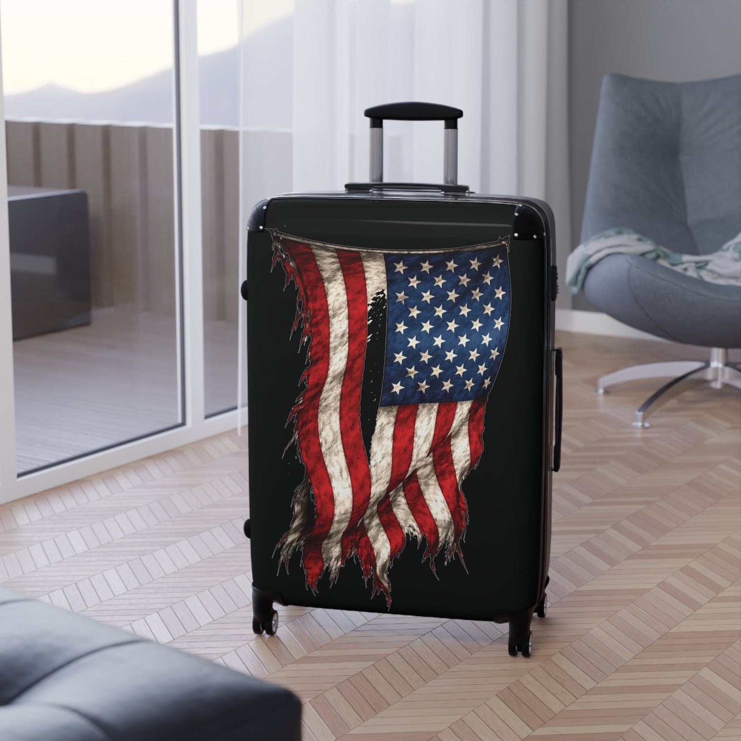 Tattered USA/American Flag Inspired Suitcase