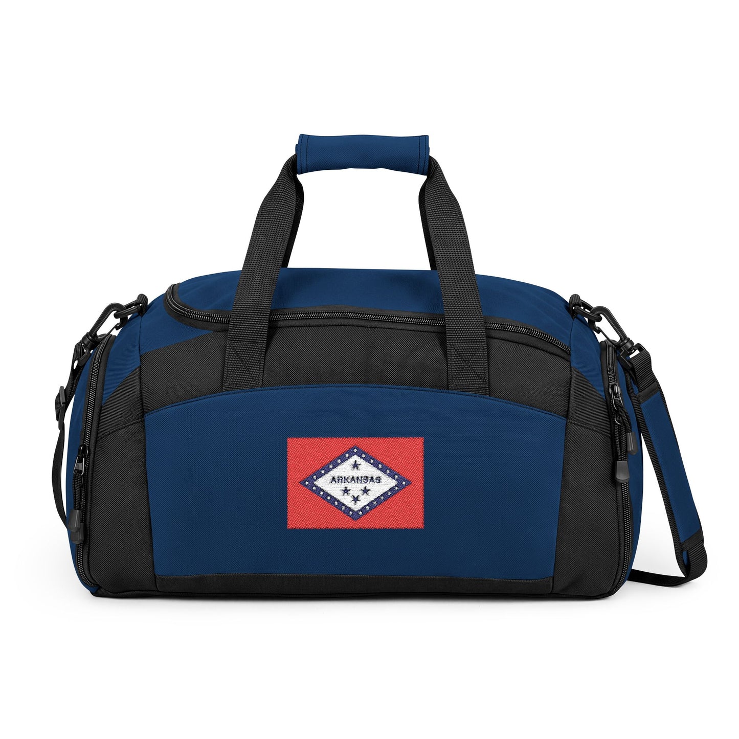Arkansas Flag Gym Bag — Small Black Duffle with Embroidered Arkansas Flag