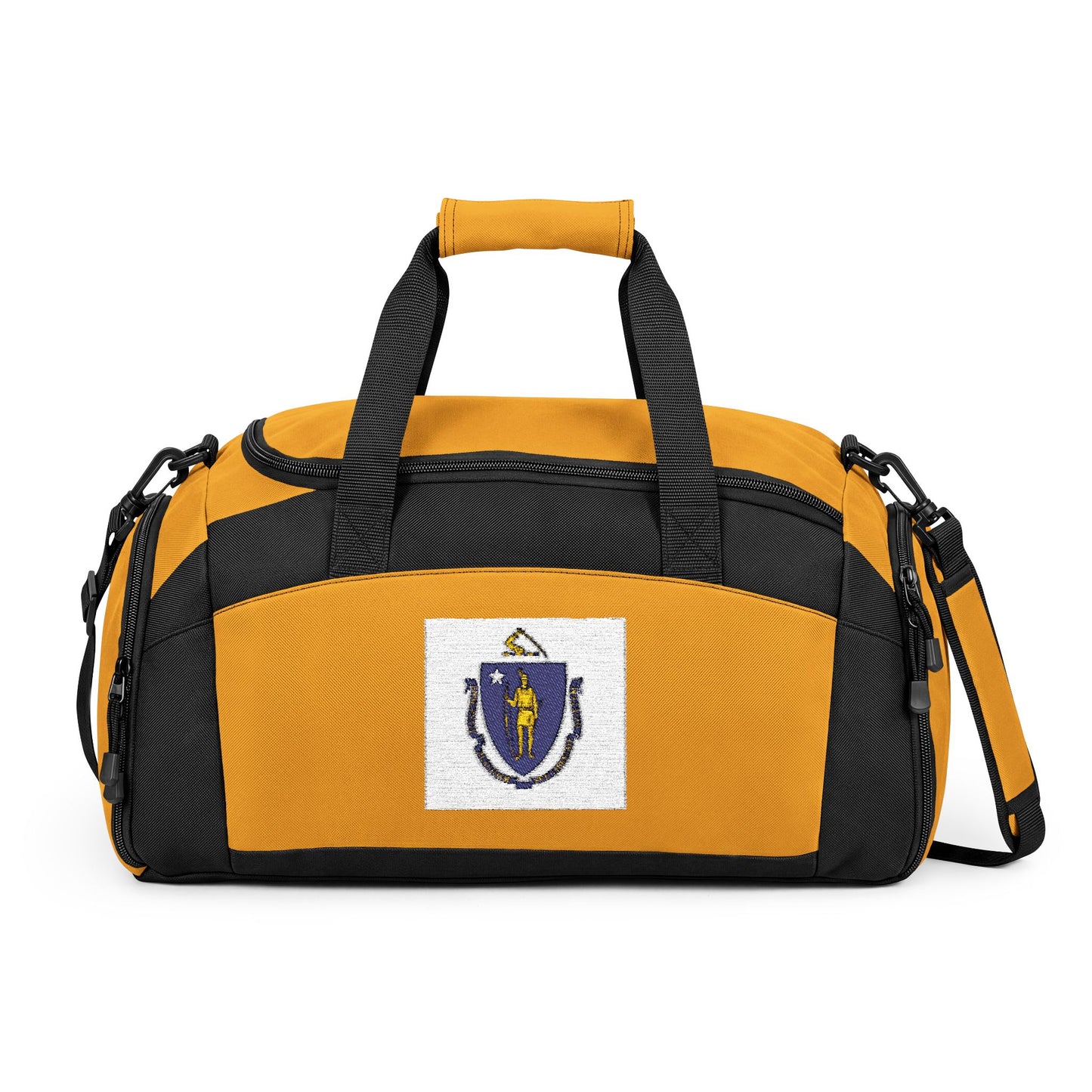 Massachusetts Flag Gym Bag — Black Duffle with Embroidered Massachusetts Flag