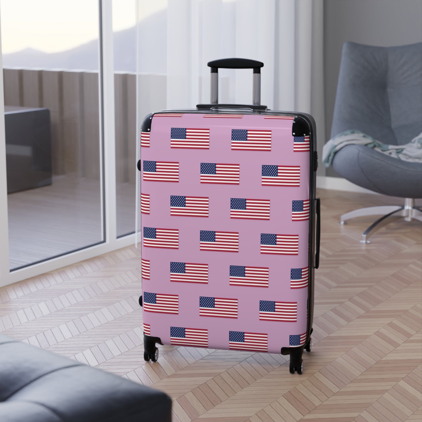 USA/American Flag Inspired Pattern Suitcase on Pink