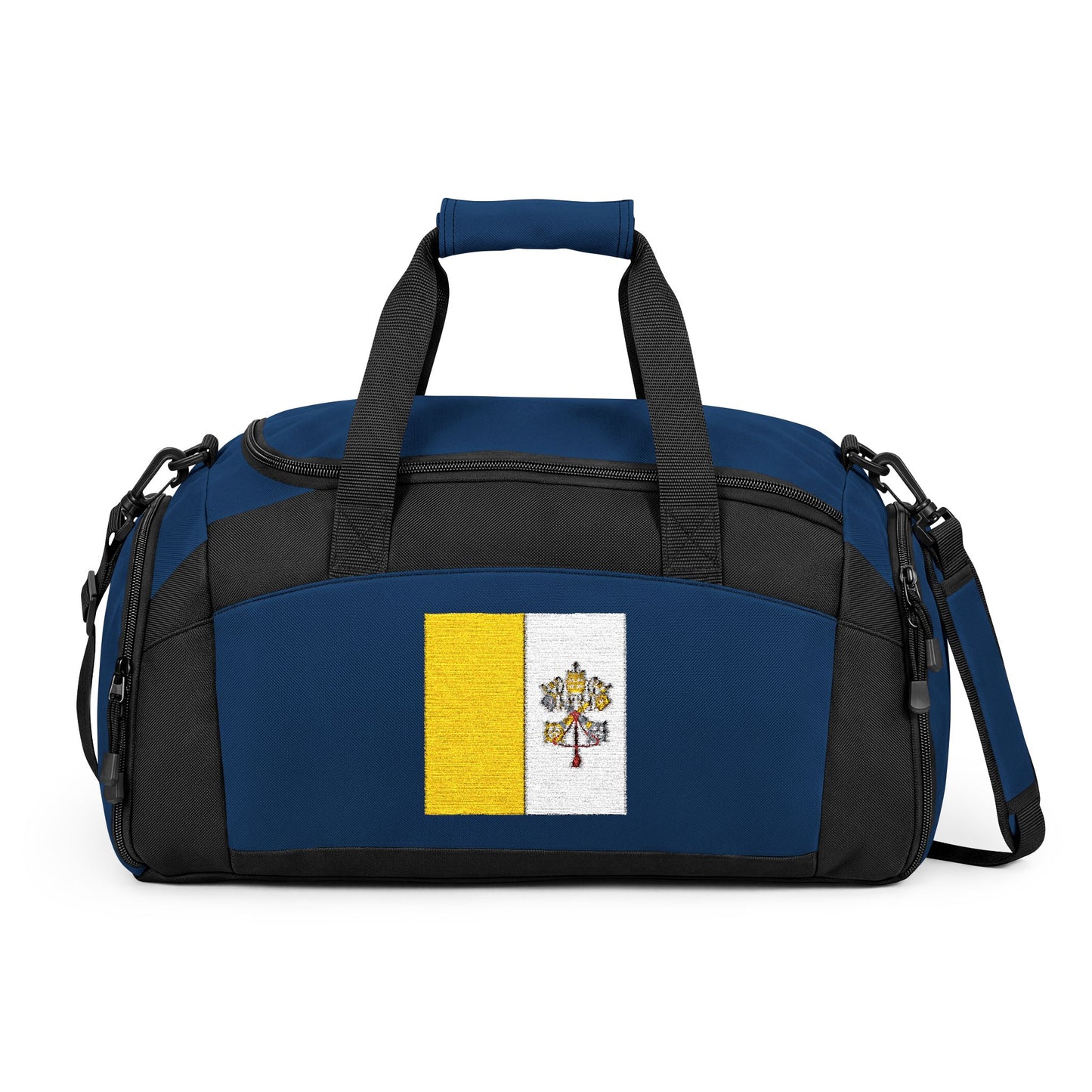 Vatican City Flag Gym Bag — Black Duffle with Embroidered Vatican City Flag