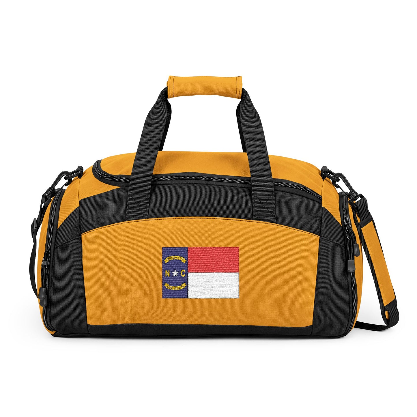 North Carolina Flag Gym Bag — Black Duffle with Embroidered North Carolina Flag