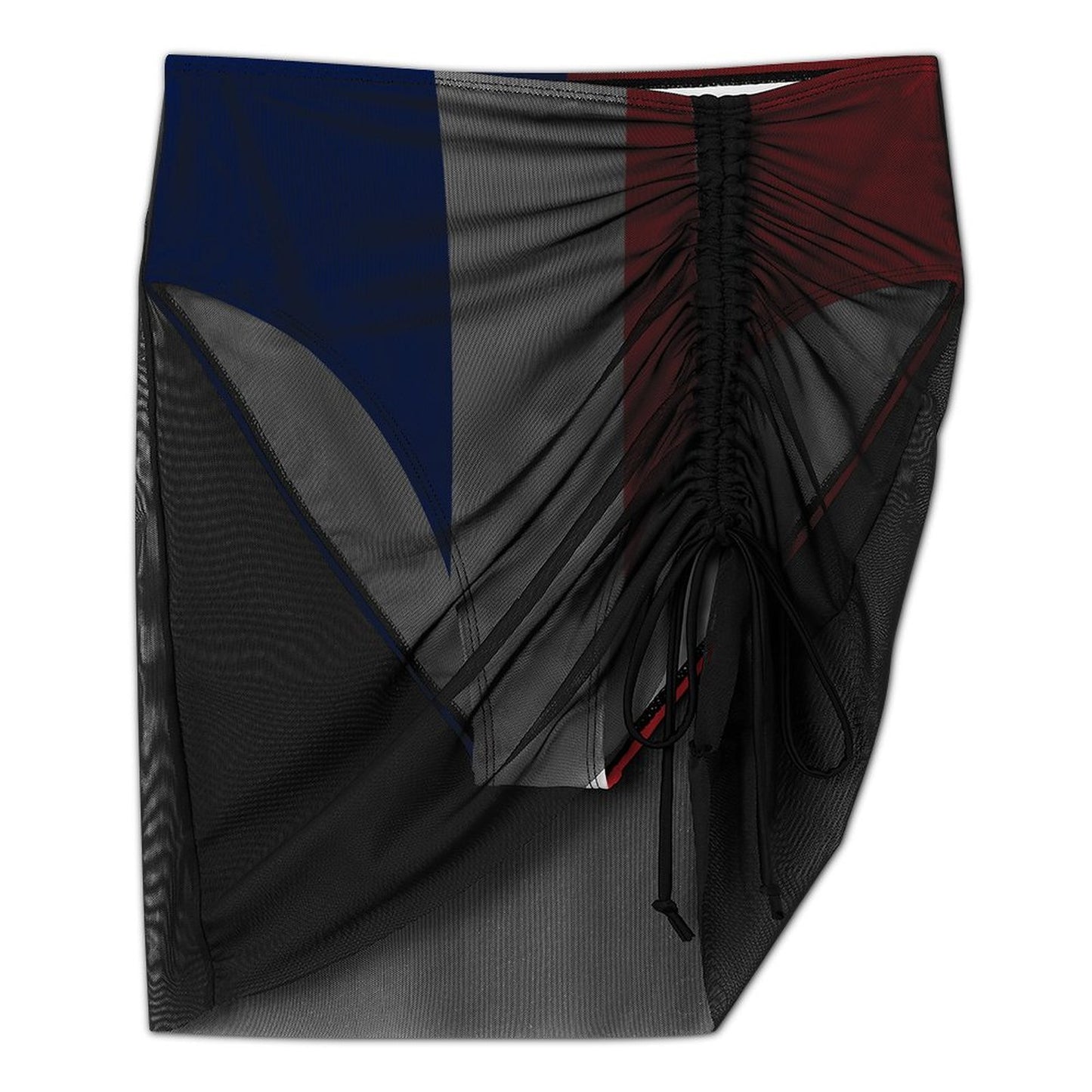 France Flag Inspired Women's Mesh Drawstring Skirt and Swimsuit Set