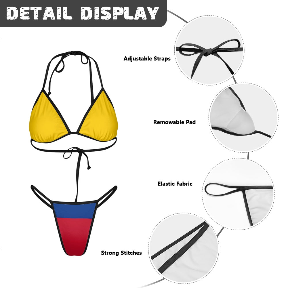 Colombia Flag Inspired Women's Triangle Bikini with Thong Bottom