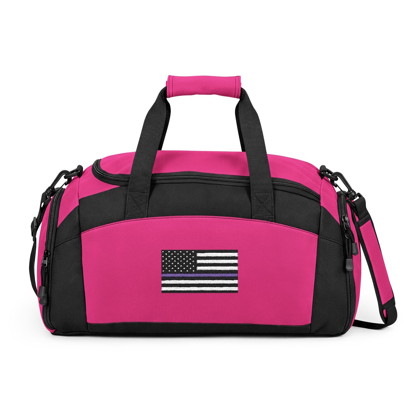 Thin Blue Line Flag Gym Bag — Black Duffle with Embroidered Thin Blue Line Flag