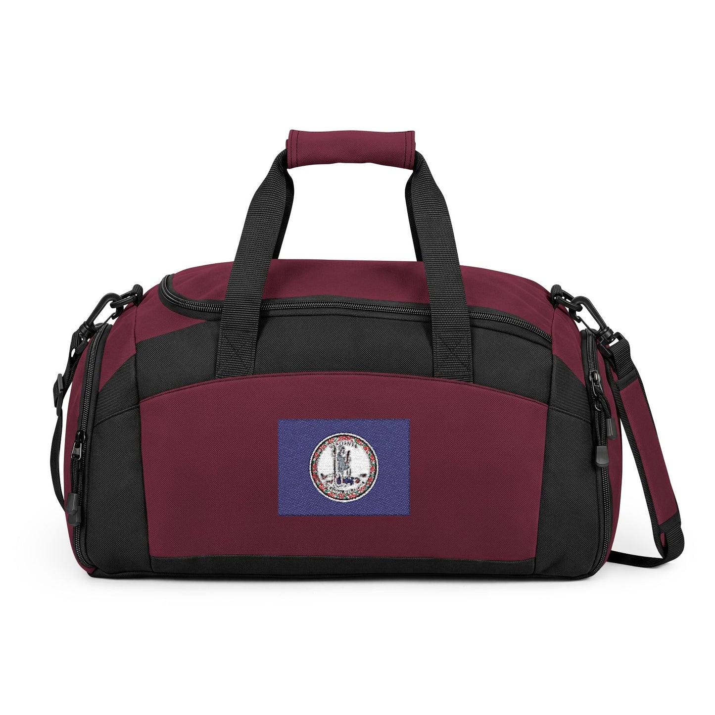 Virginia Flag Gym Bag — Black Duffle with Embroidered Virginia Flag