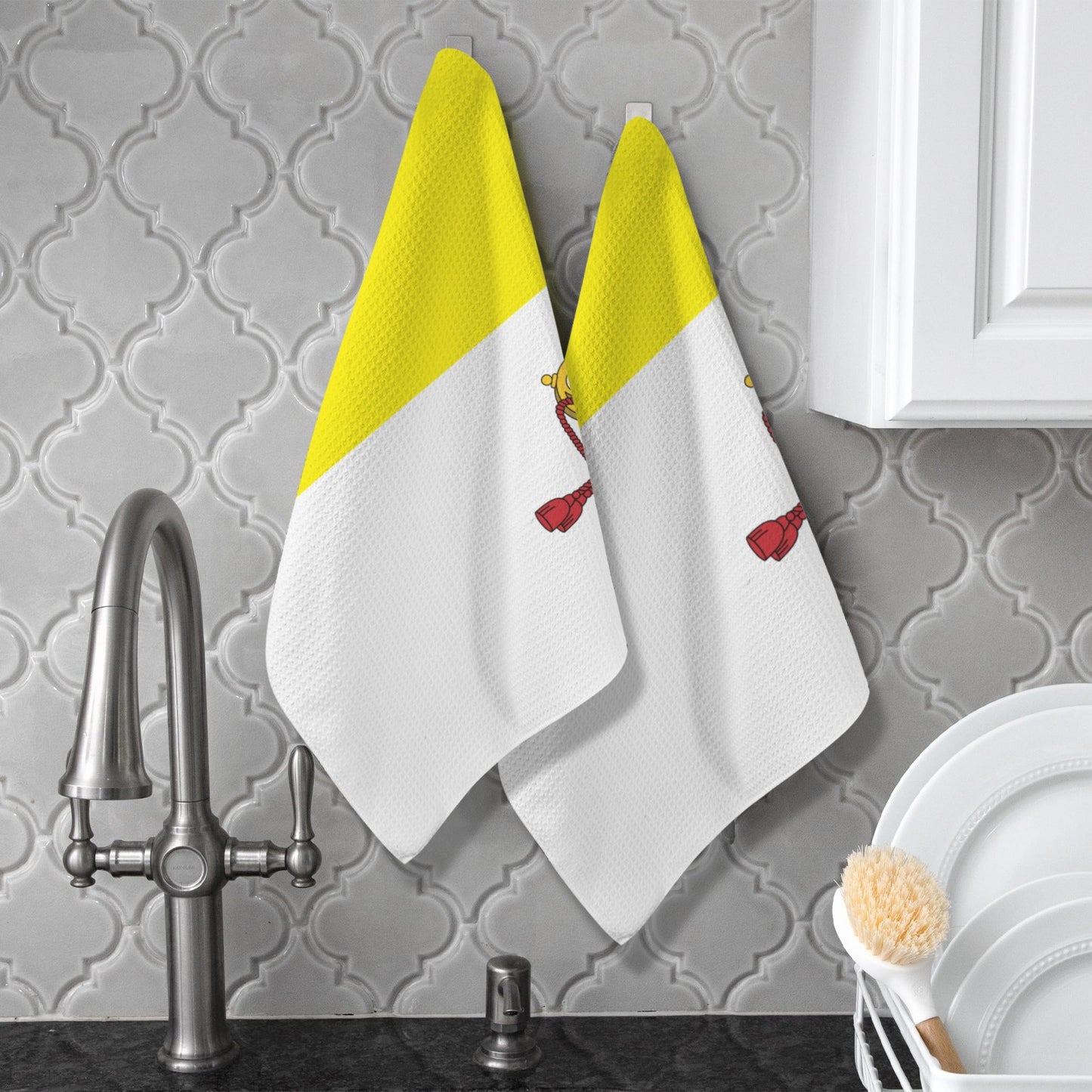 Vatican City Flag Inspired Kitchen Towel 40X60cm (Pack of 2) (Made in the USA)