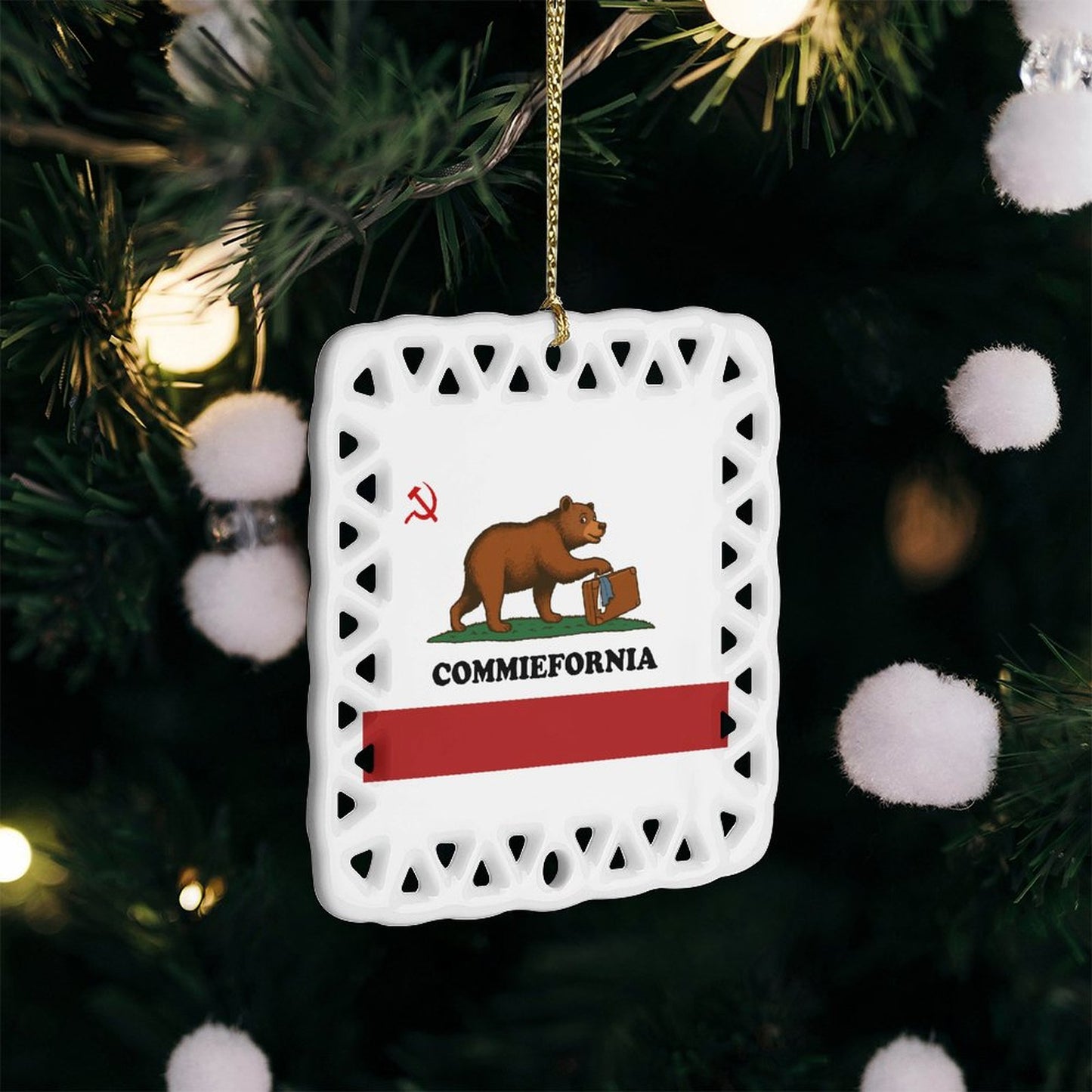 California (Commiefornia) Flag Inspired Square Ceramic Ornament Made in the USA
