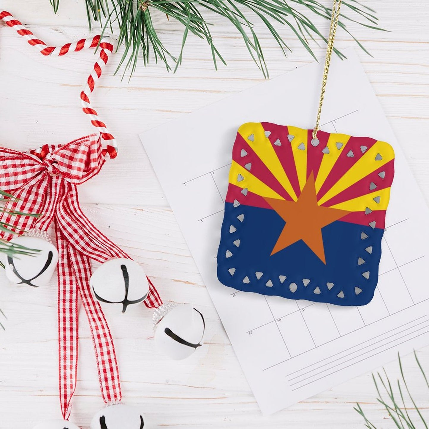 Arizona Flag Inspired Square Ceramic Ornament Made in the USA