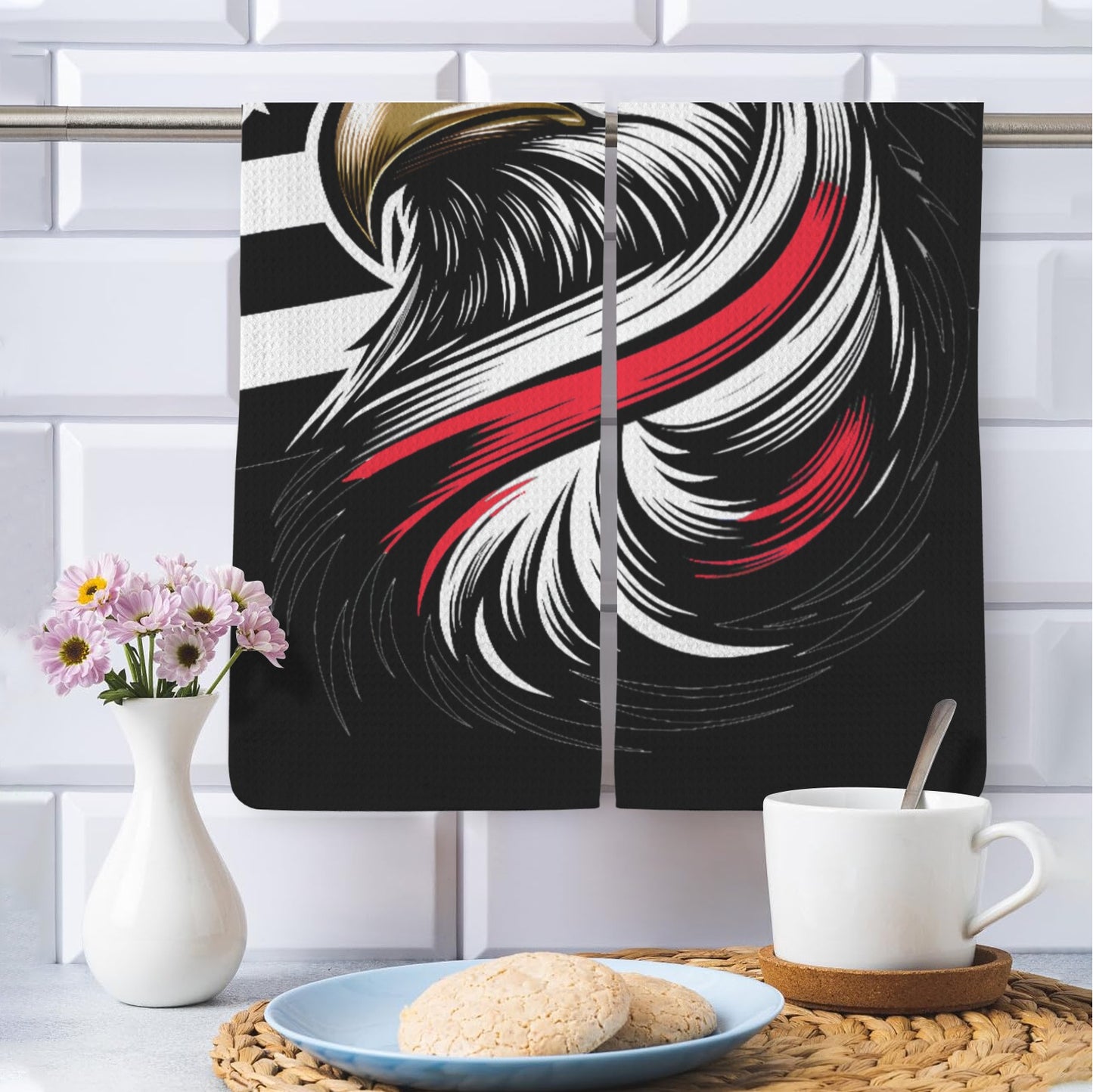 Thin Red Line Flag Inspired Eagle Kitchen Towel 40X60cm (Pack of 2) (Made in the USA)