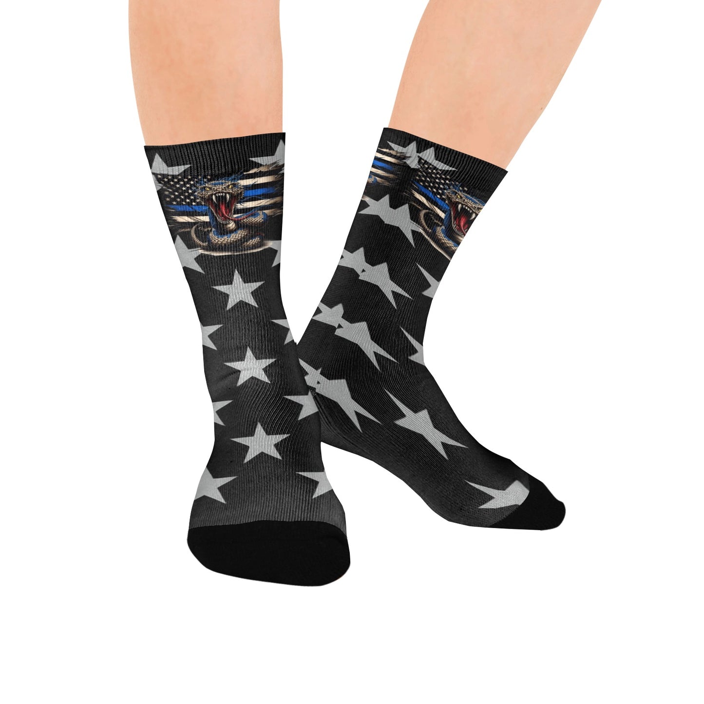 Thin Blue Line Flag Inspired Snake Women's Custom  Socks | Ships from USA