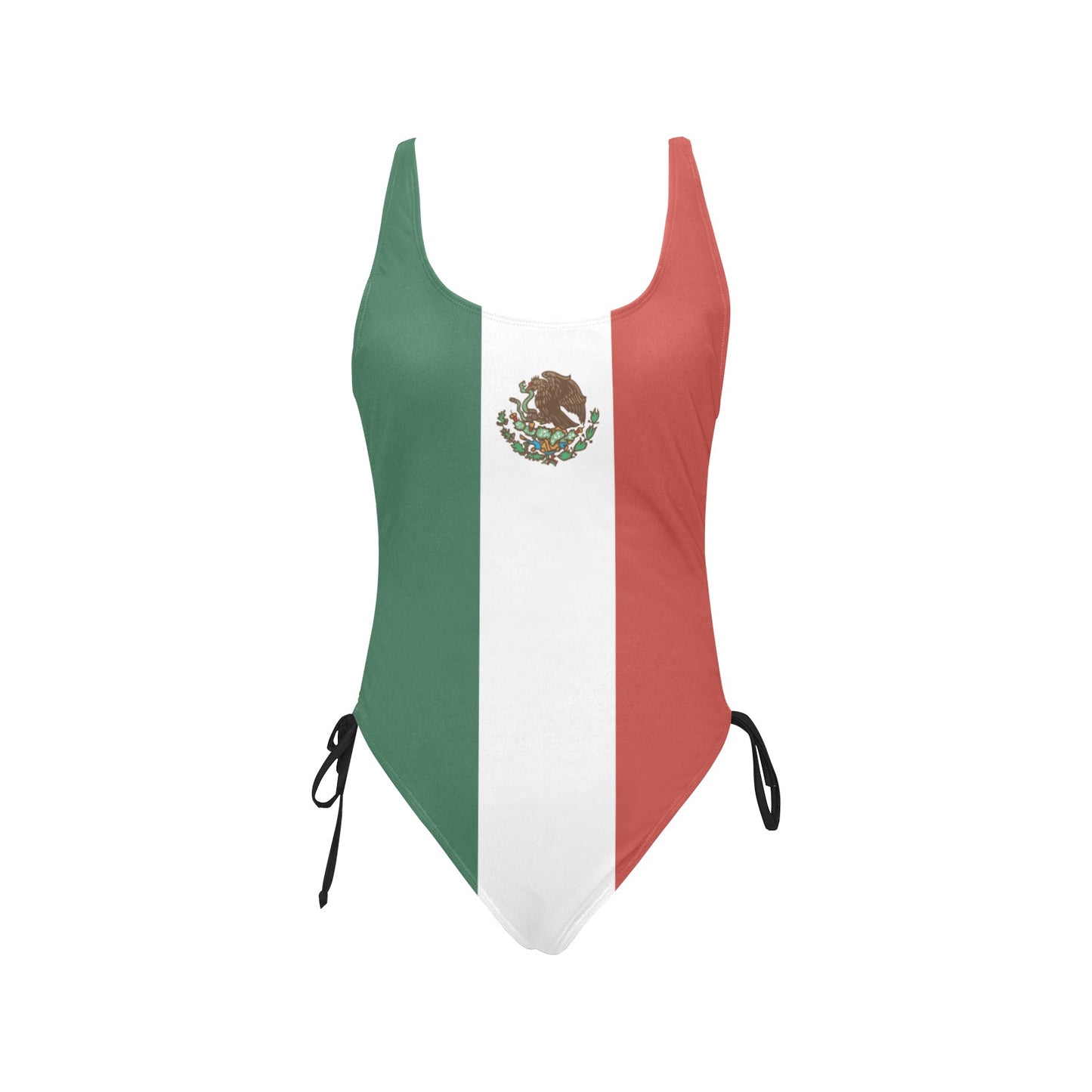 Mexico Flag Inspired Drawstring Side One-Piece Swimsuit
