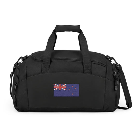 New Zealand Flag Gym Bag — Black Duffle with Embroidered New Zealand Flag
