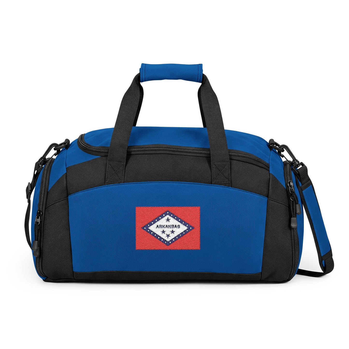 Arkansas Flag Gym Bag — Small Black Duffle with Embroidered Arkansas Flag