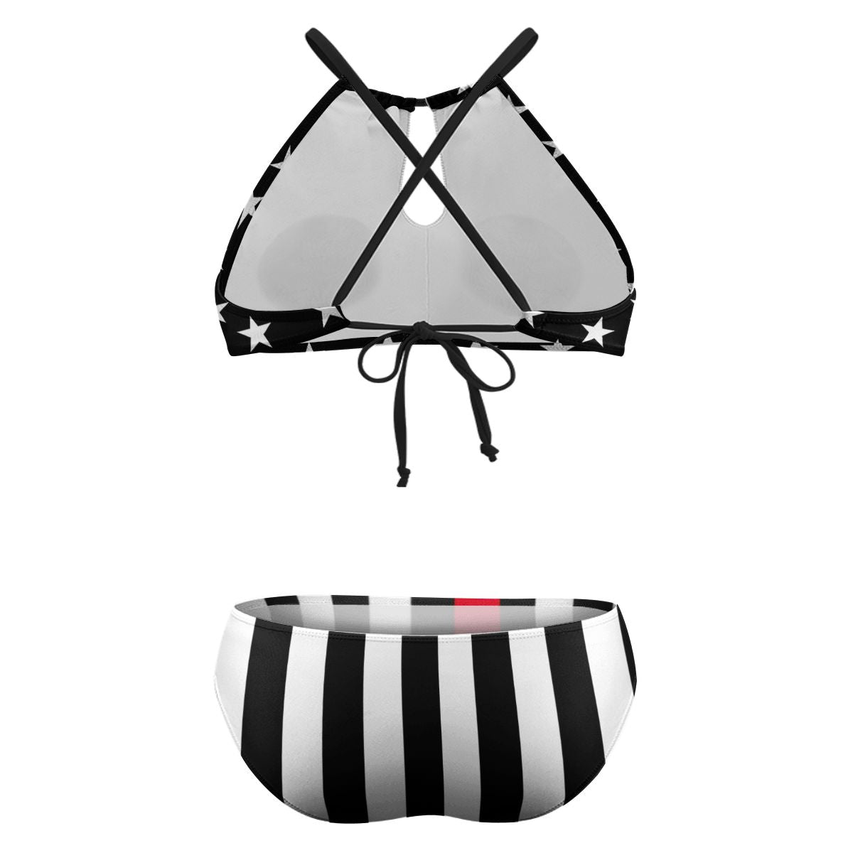 Thin Red Line Flag Inspired Plus Size High Waisted Bikini