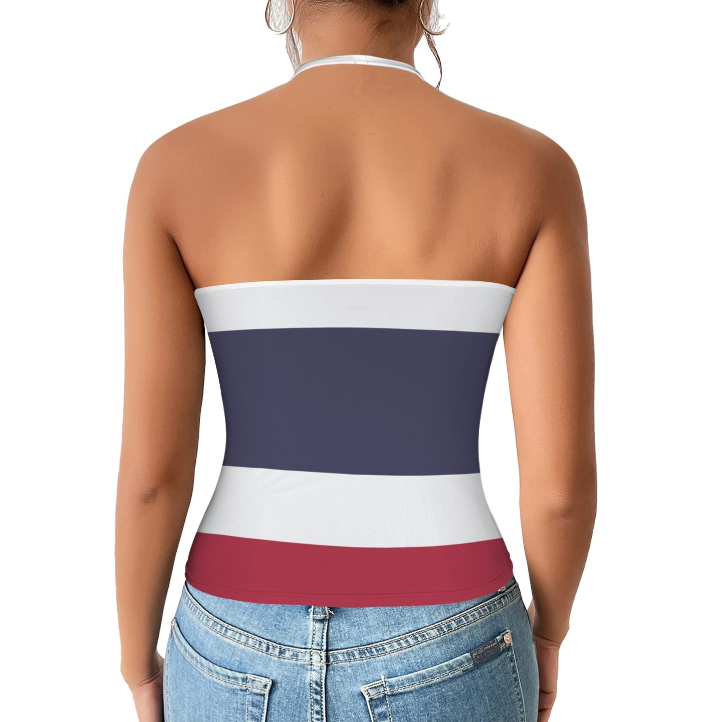 Thailand Flag Inspired V-neck Halter Open Back Tank Top