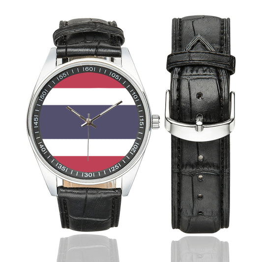 Thailand Flag Men's Casual  Leather Strap Watch