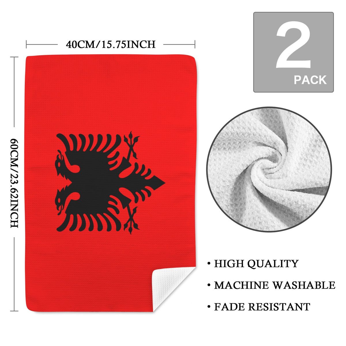 Albania Flag Inspired Kitchen Towel 40X60cm (Pack of 2) | Printed In the USA