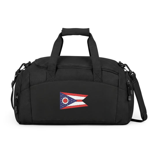 Ohio Flag Gym Bag — Black Duffle with Embroidered Ohio Flag