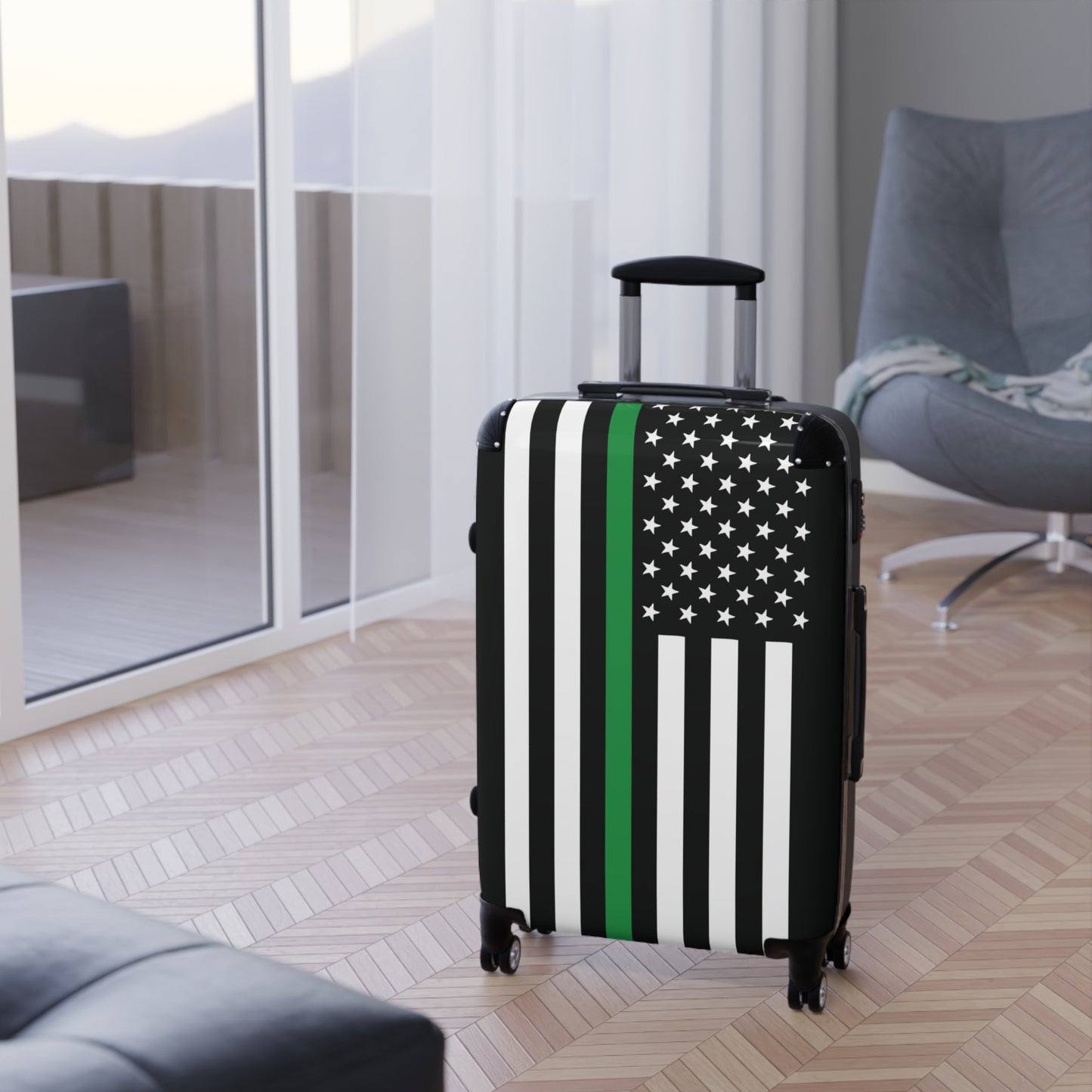 Thin Green Line Flag Inspired Suitcase