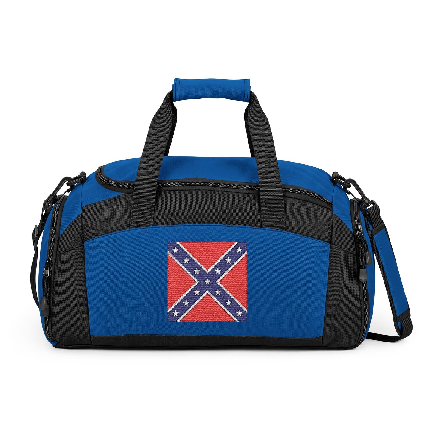 Confederate Battle Flag Gym Bag — Black Duffle with Embroidered Confederate Battle Flag