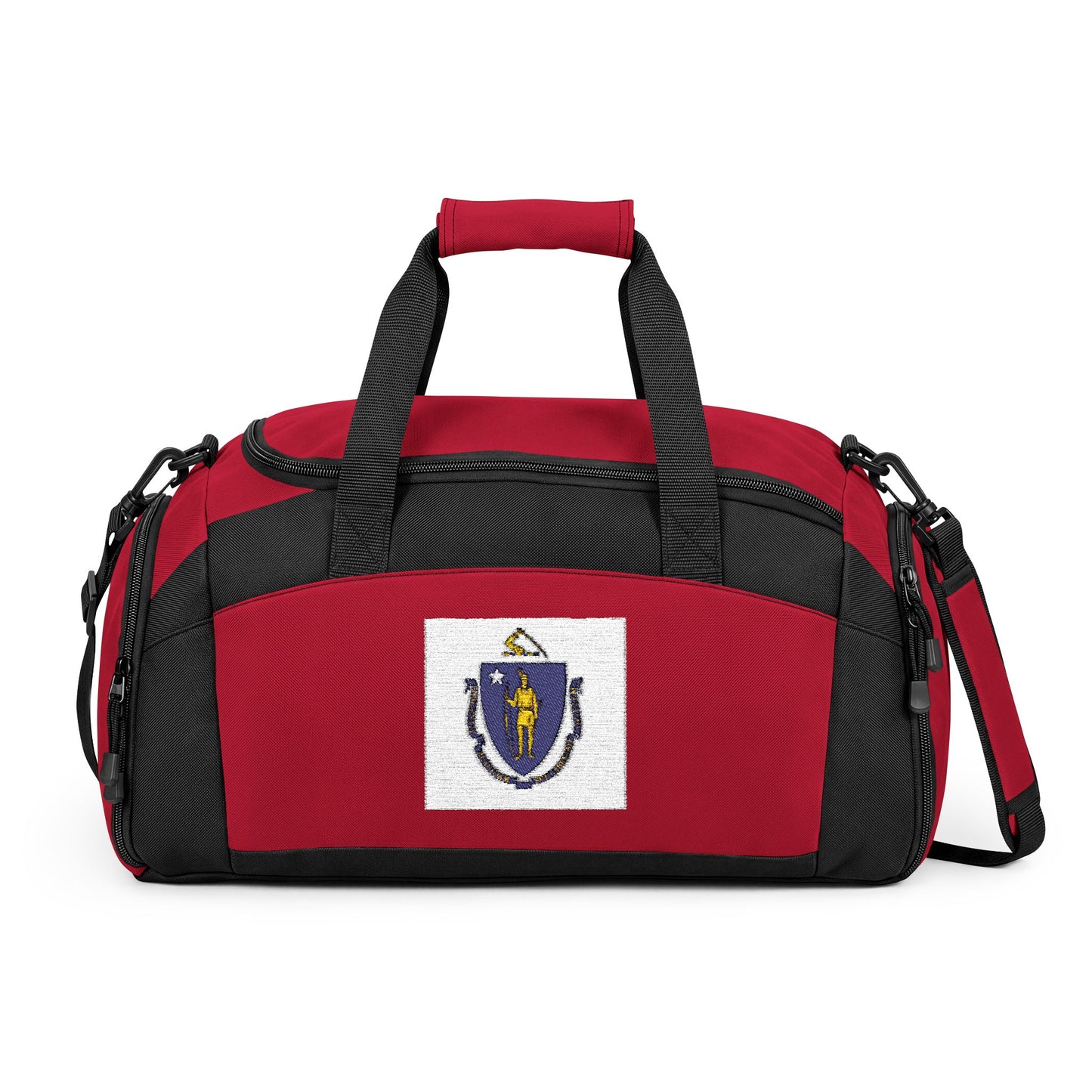 Massachusetts Flag Gym Bag — Black Duffle with Embroidered Massachusetts Flag
