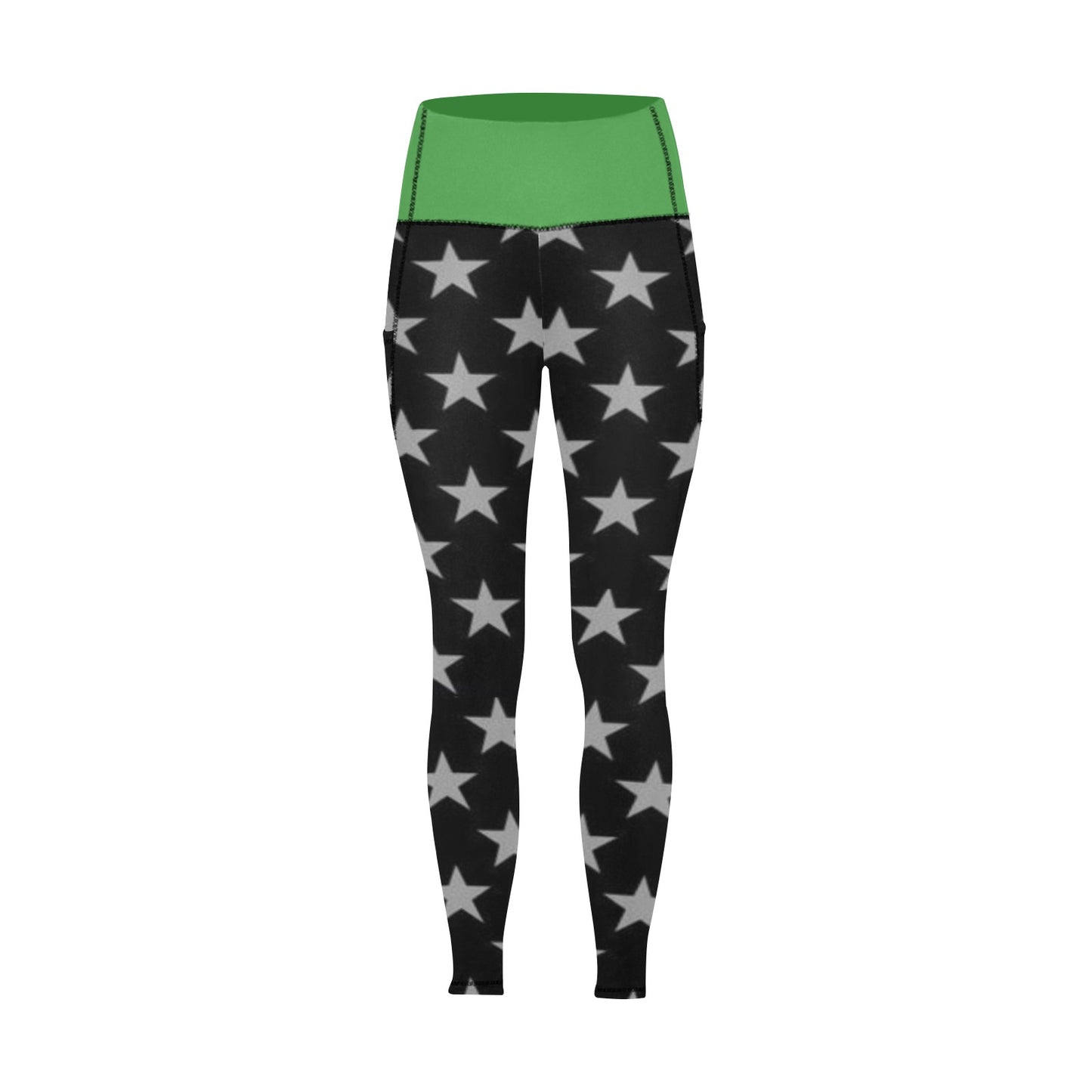Thin Green Line Flag Inspired Women's High Waist Leggings with Pockets
