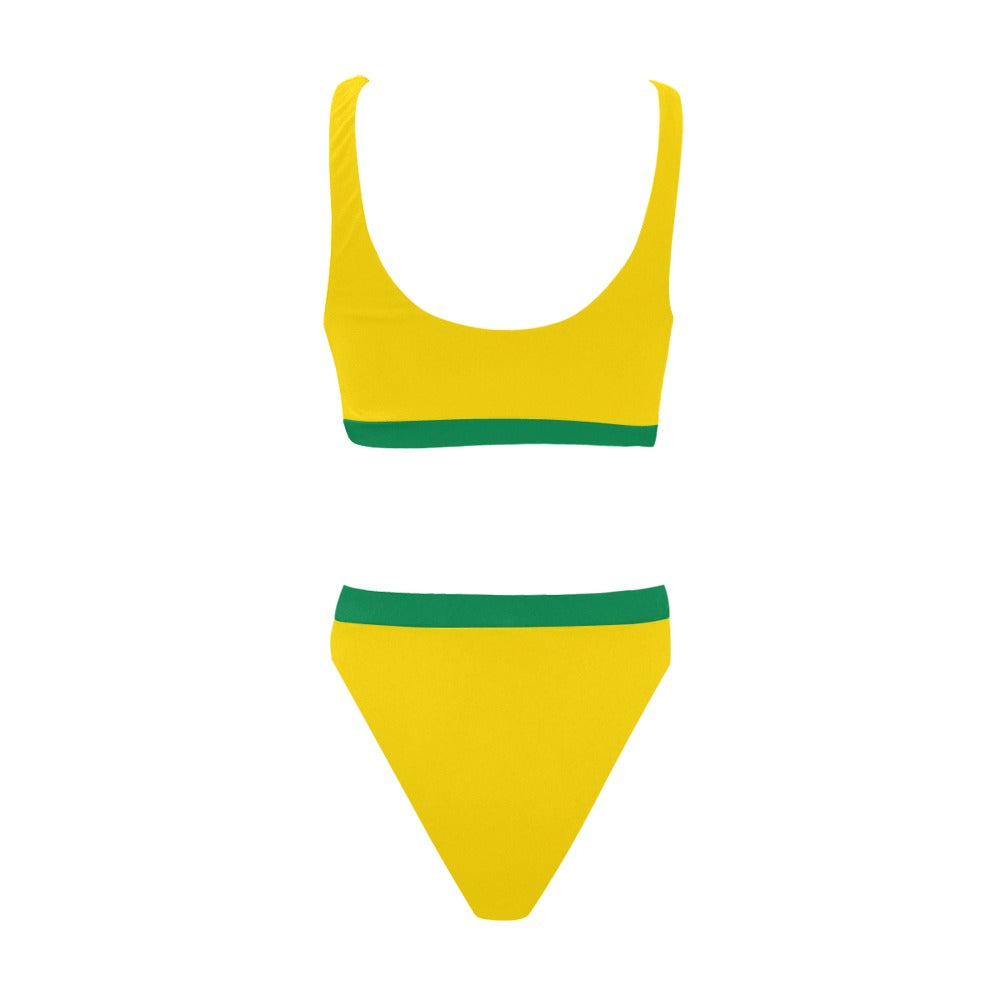 Brazil Flag Inspired Sport Top & High-Waisted Bikini Swimsuit
