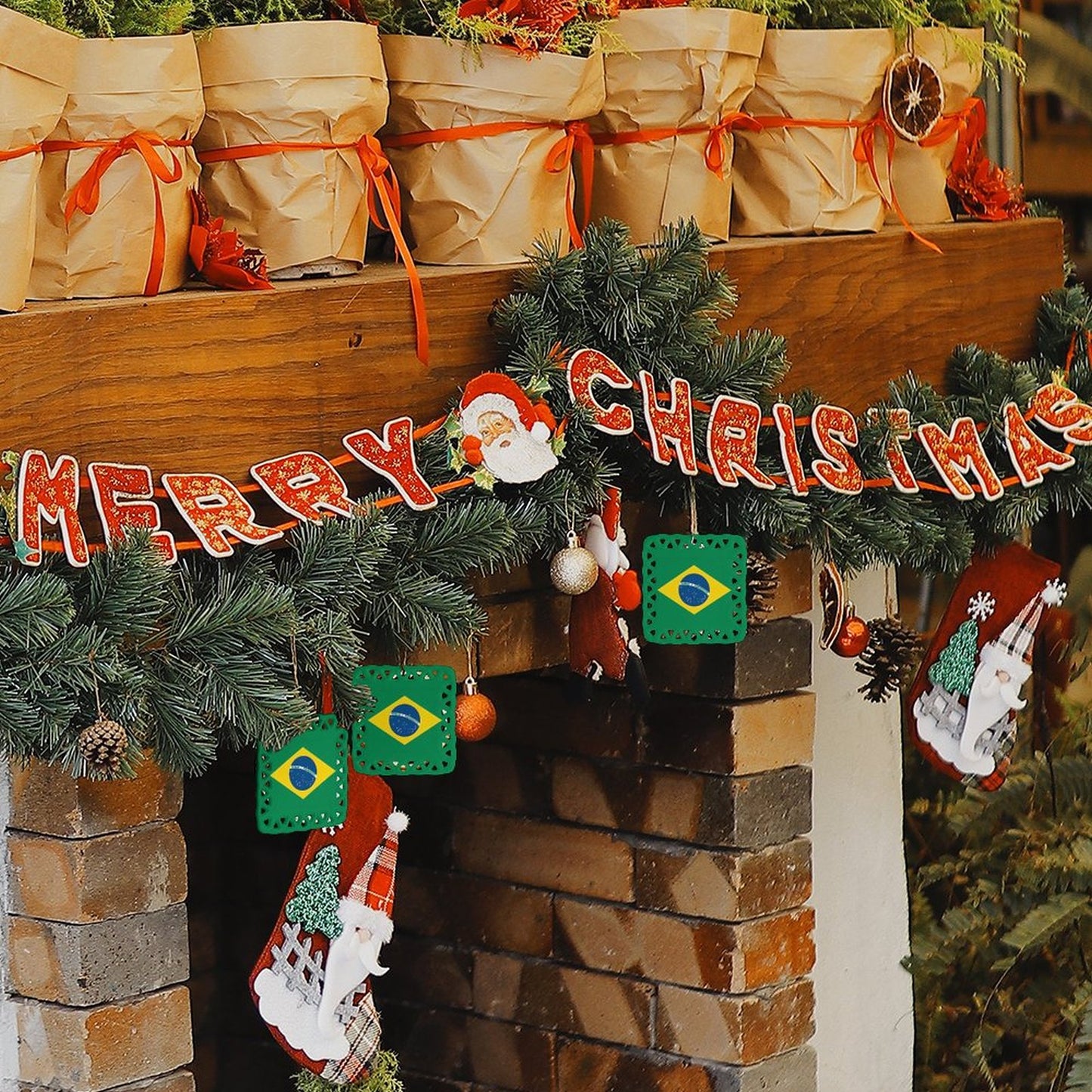 Brazil Flag Inspired Square Ceramic Ornament Made in the USA