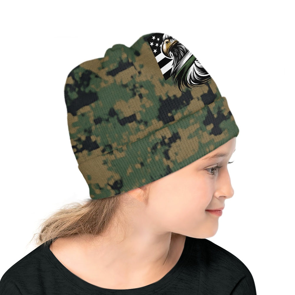 Thin Green Line Flag Inspired Eagle on Digital Camo Kids' Beanie