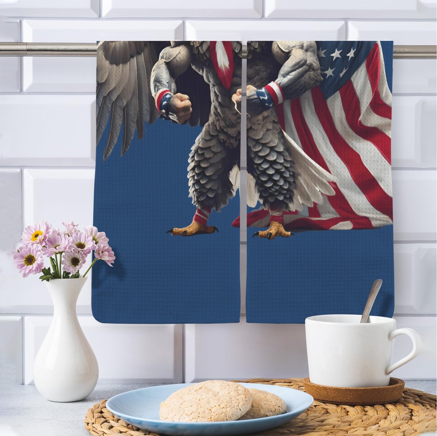 USA/American Flag Inspired Eagle with Cape Kitchen Towel 40X60cm (Pack of 2) (Made in the USA)