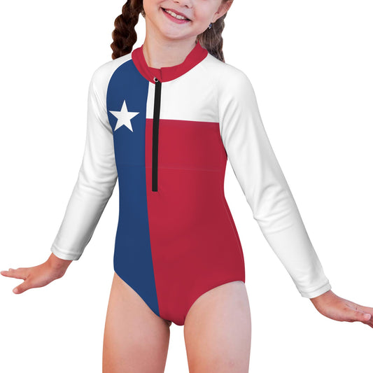 Texas Flag Little Girls' Long Sleeve One-Piece Swimsuit