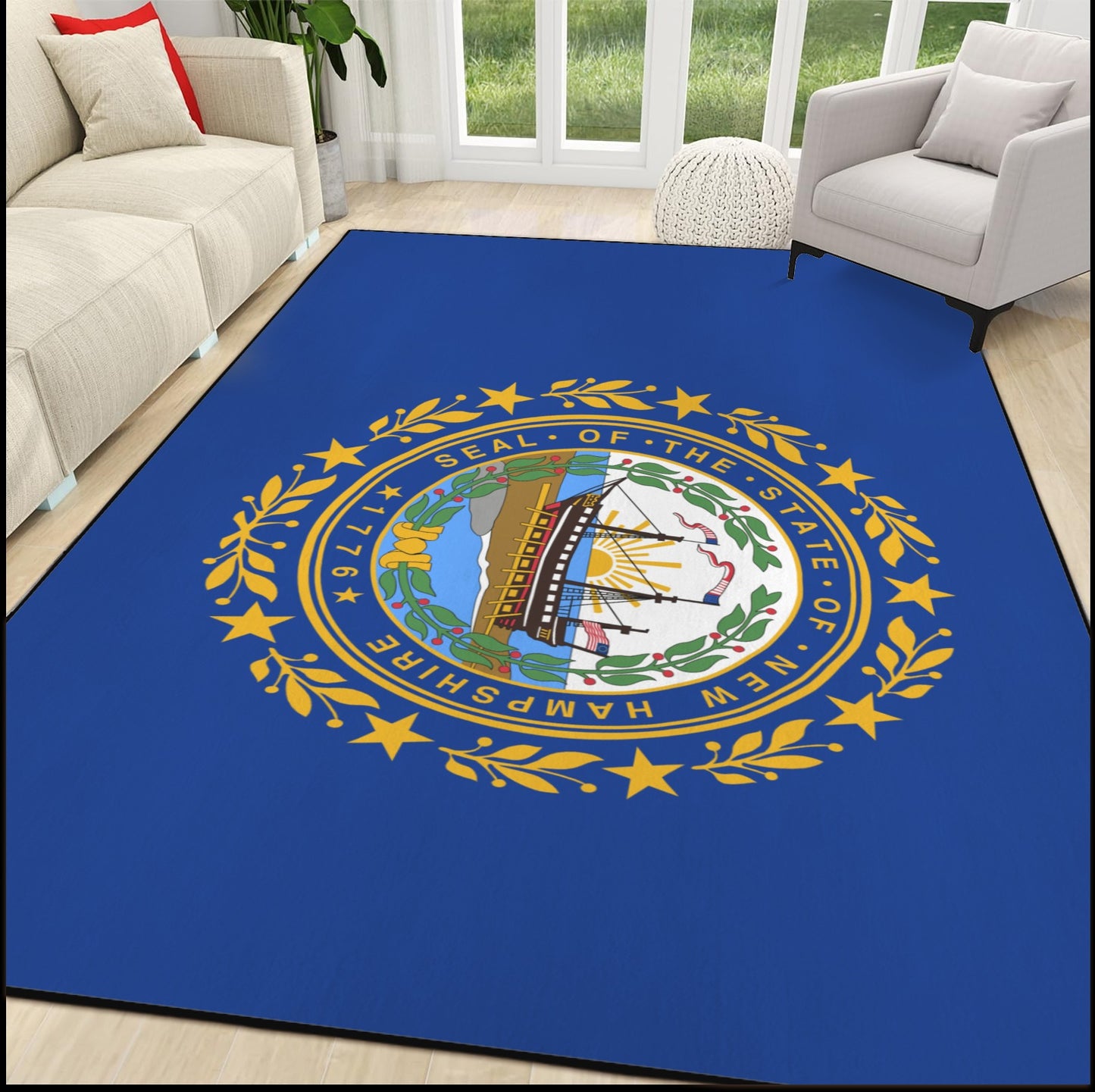 New Hampshire Flag Inspired 84x60 Inch Area Rug with Black Binding (Made in the USA)