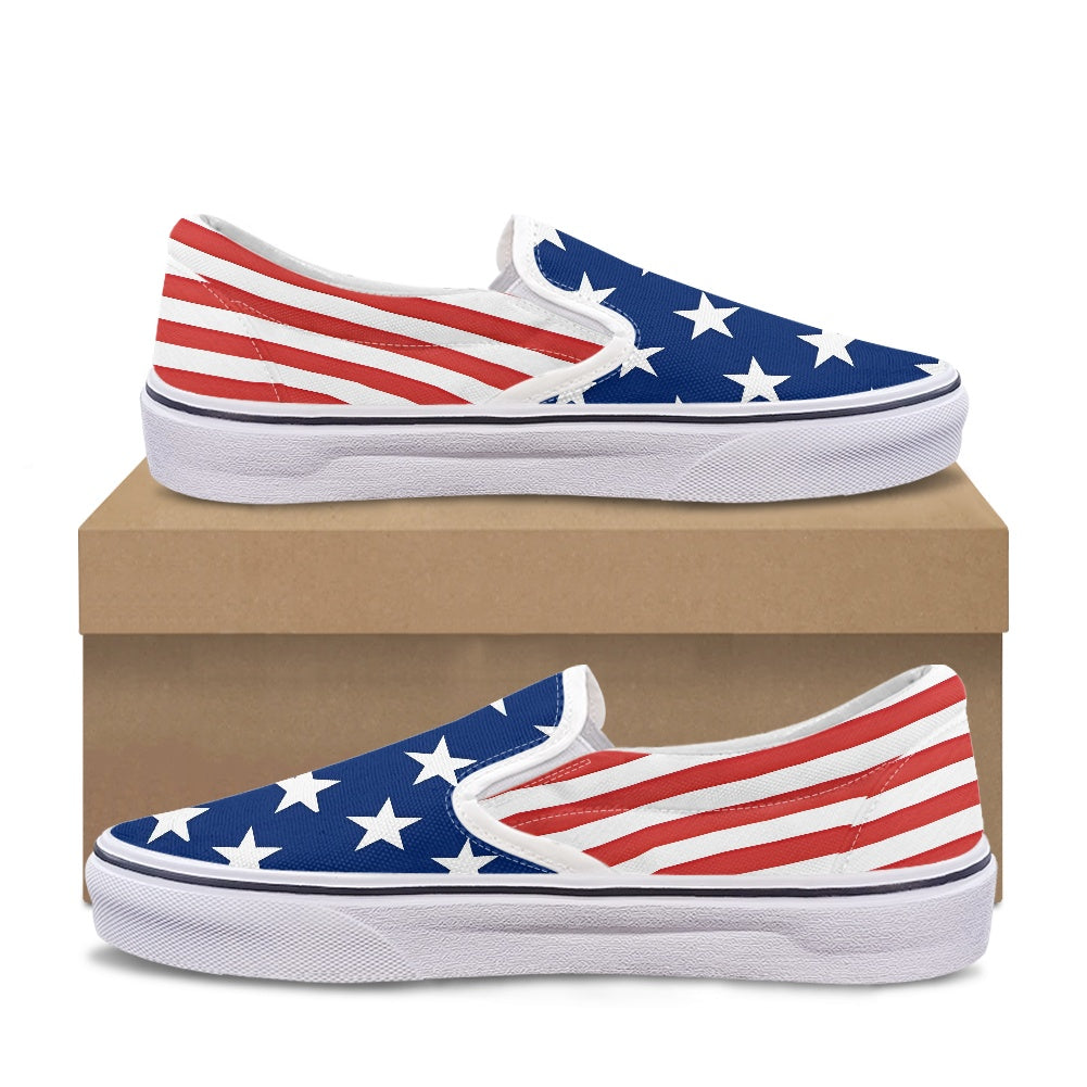 American Flag Inspired Patriotic Slip-On Canvas Sneakers USA Pride - Luv My Flag