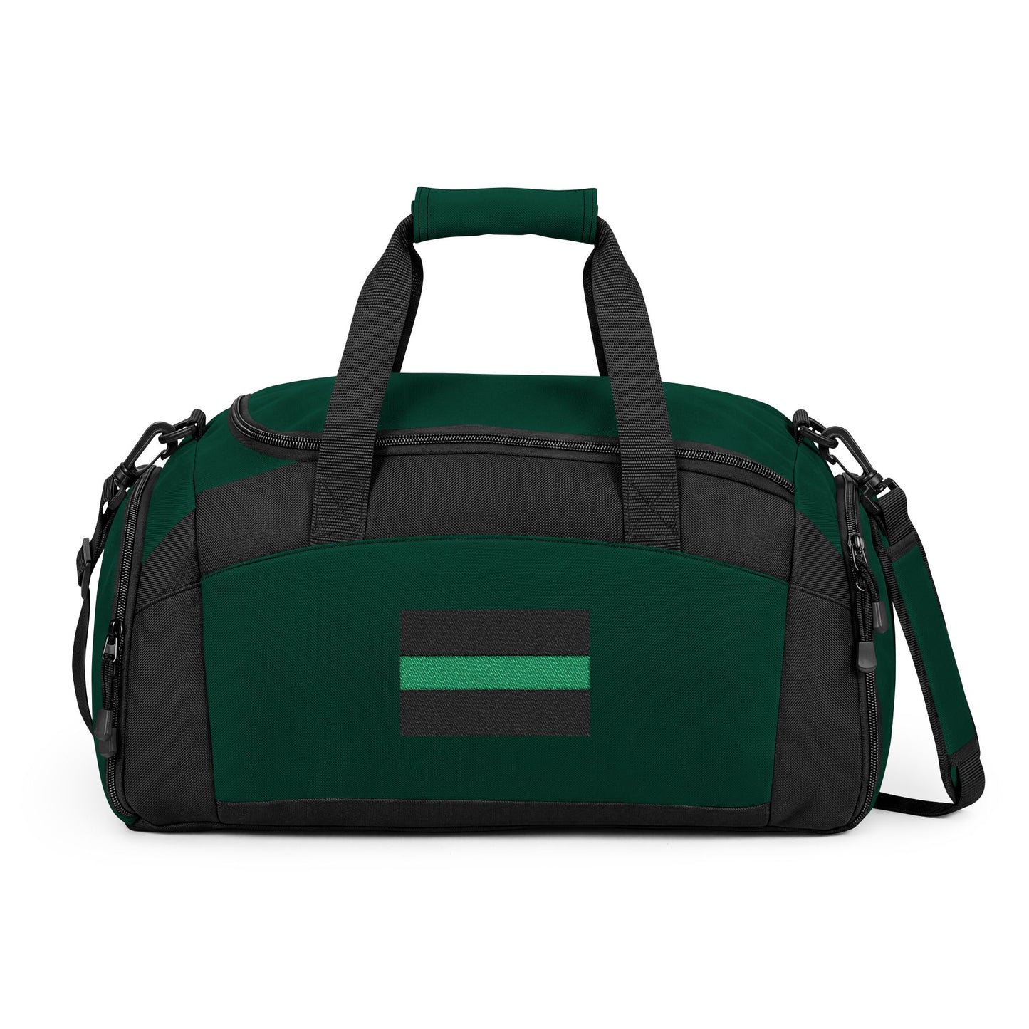 Thin Green Line Flag Gym Bag — Black Duffle with Embroidered Thin Green Line Flag (Style-2)