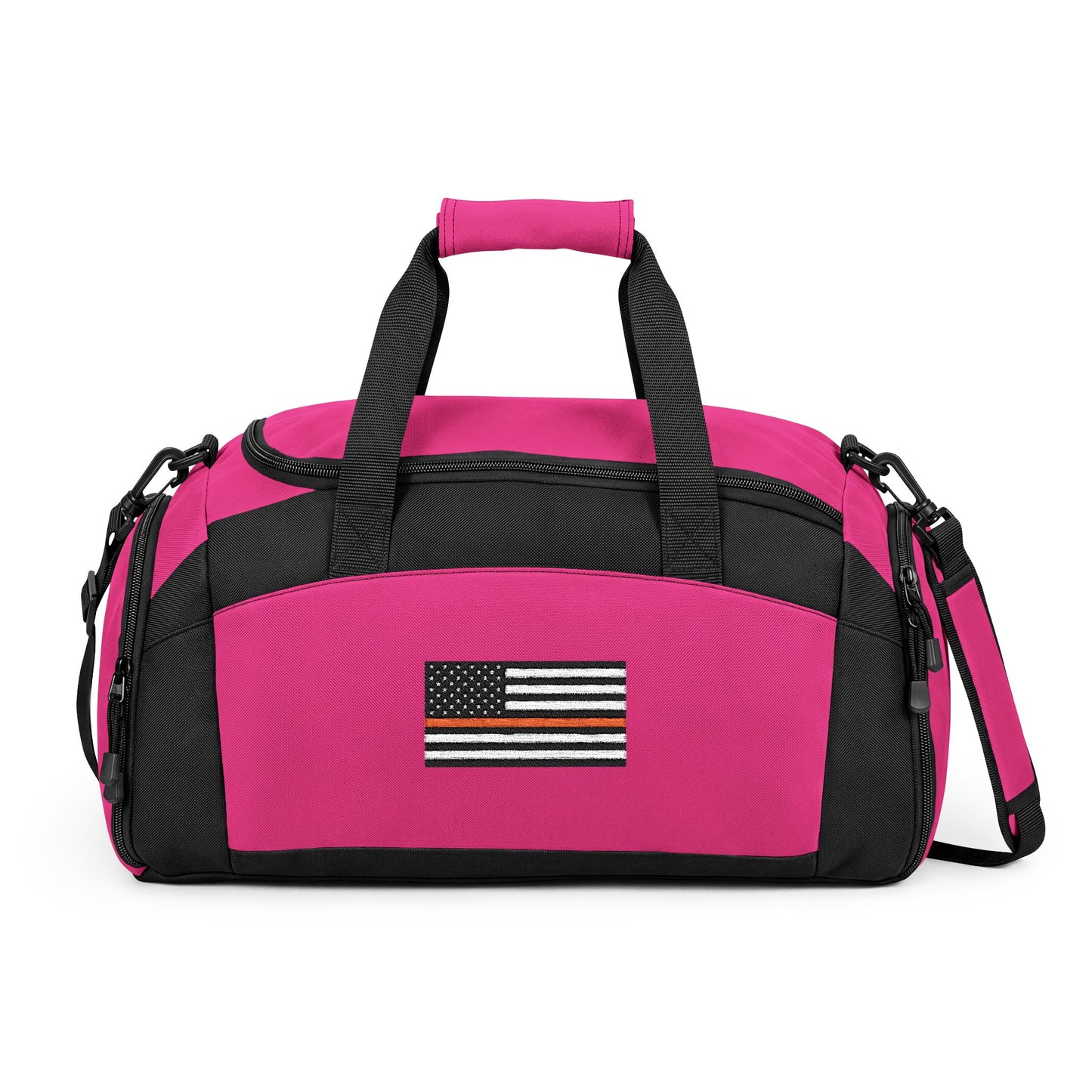 Thin Red Line Flag Gym Bag — Black Duffle with Embroidered Thin Red Line Flag
