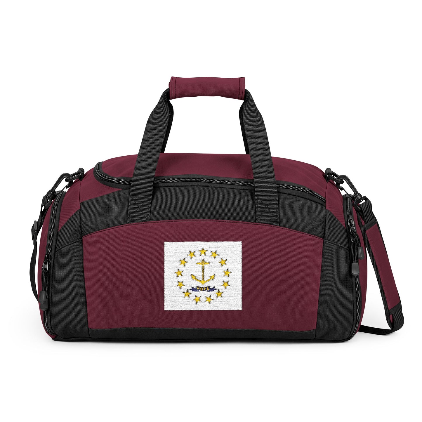Rhode Island Flag Gym Bag — Black Duffle with Embroidered Rhode Island Flag
