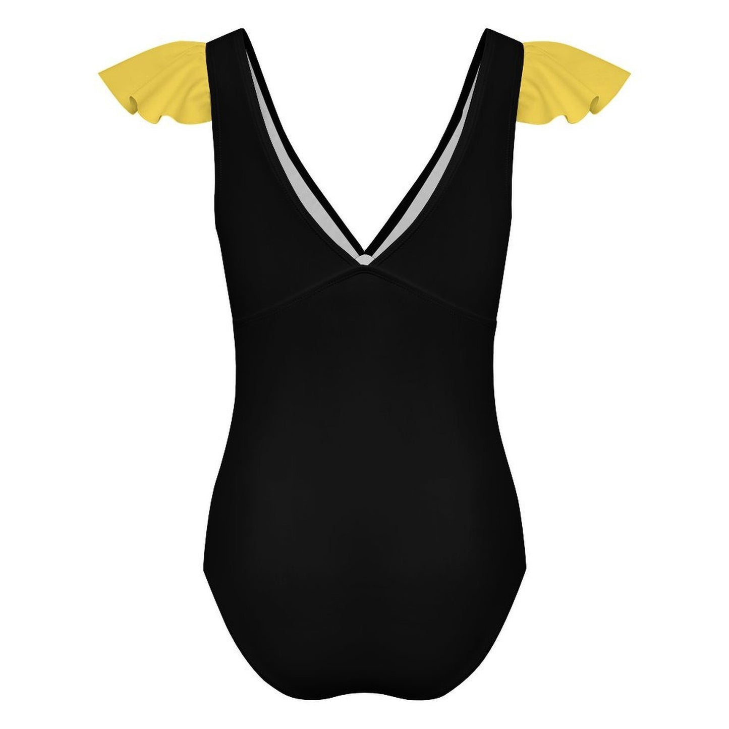Thin Gold Line Flag Inspired Style-2 Women's V-neck Ruffle Sleeve One Piece Swimsuit