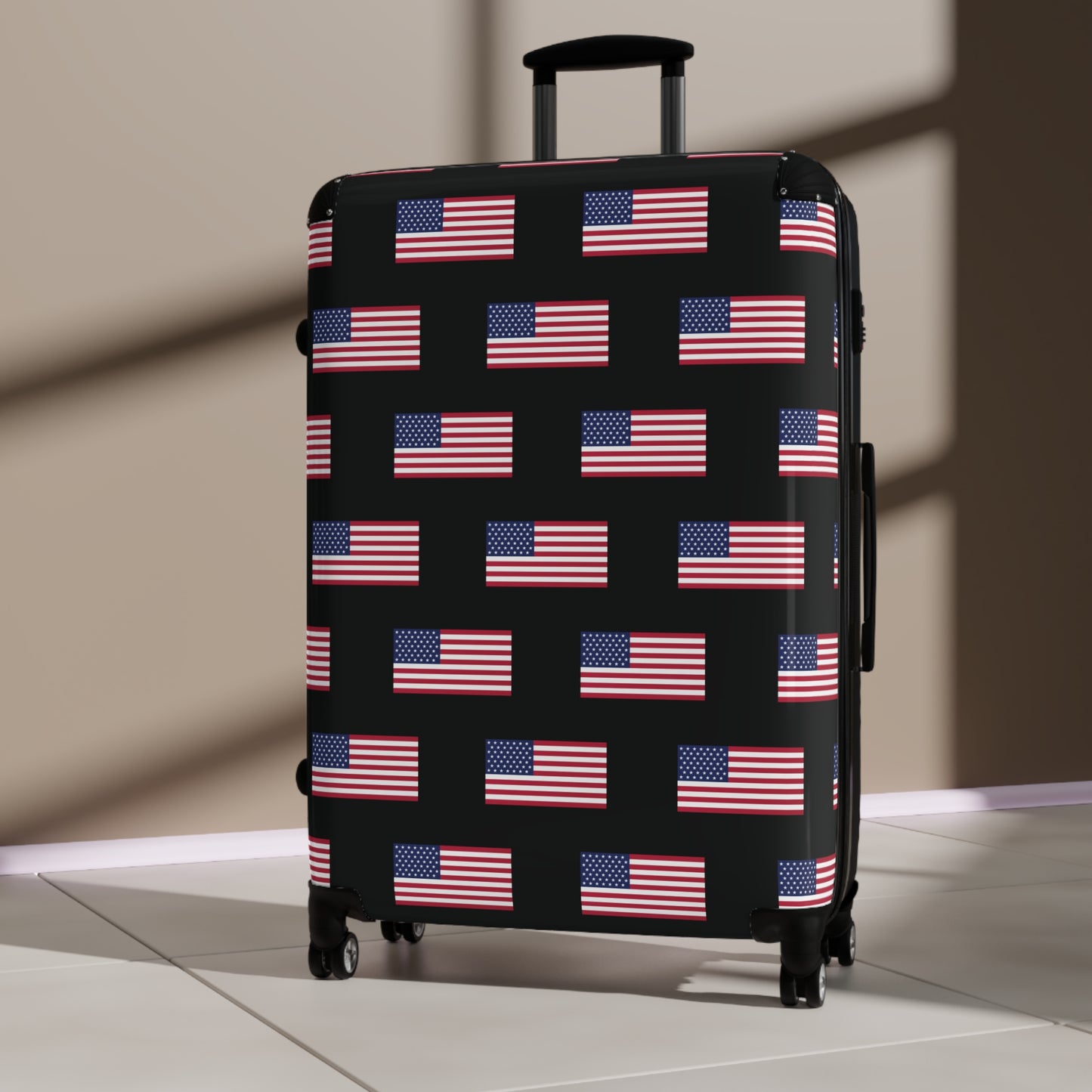 USA/American Flag Inspired Pattern on Black, Suitcase