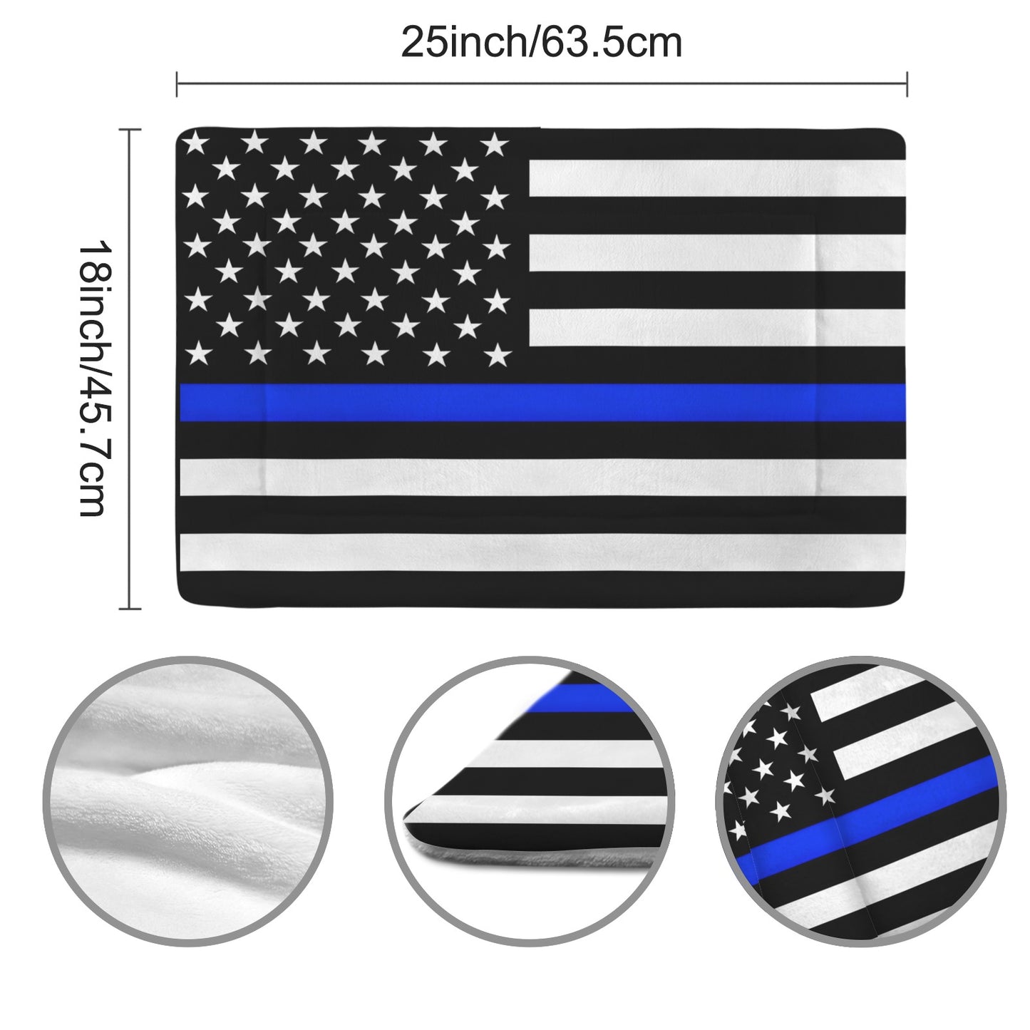 Thin Blue Line Flag Inspired Pet Mat 25x18inch (Made in the USA)