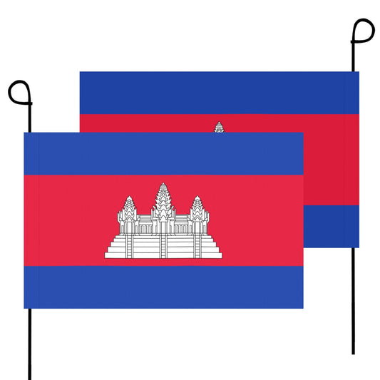 Two Cambodian flags by Luv My Flag on poles.
