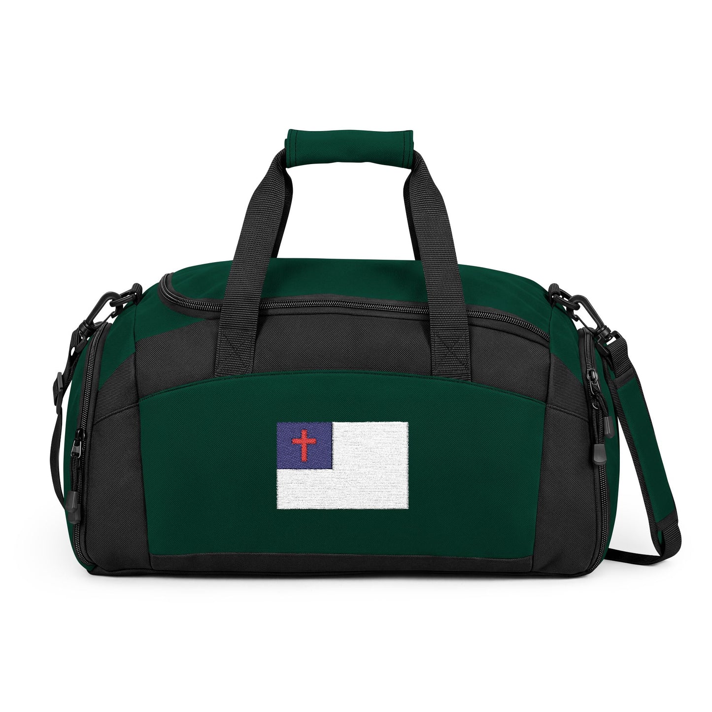 Christianl Flag Gym Bag — Black Duffle with Embroidered Christian Flag