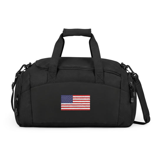 USA/American Flag Gym Bag — Black Duffle with Embroidered USA Flag