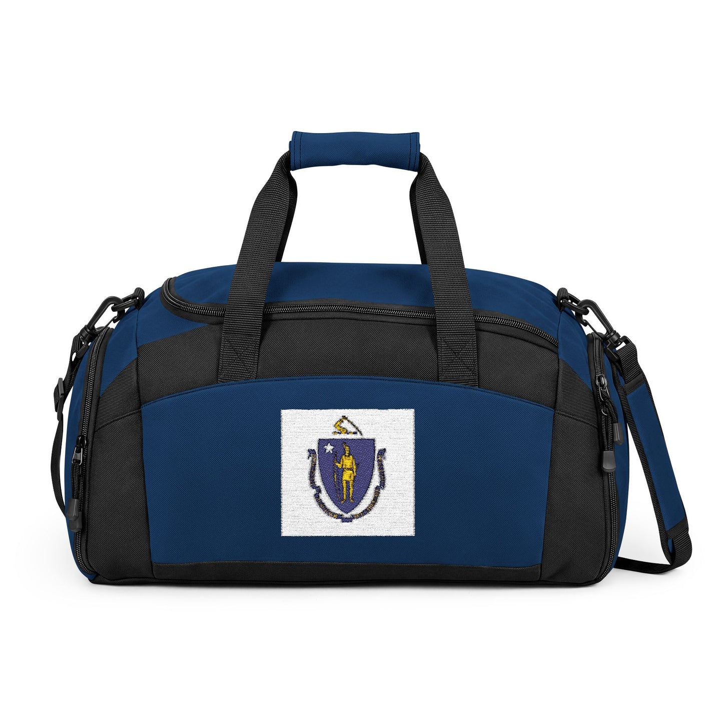 Massachusetts Flag Gym Bag — Black Duffle with Embroidered Massachusetts Flag