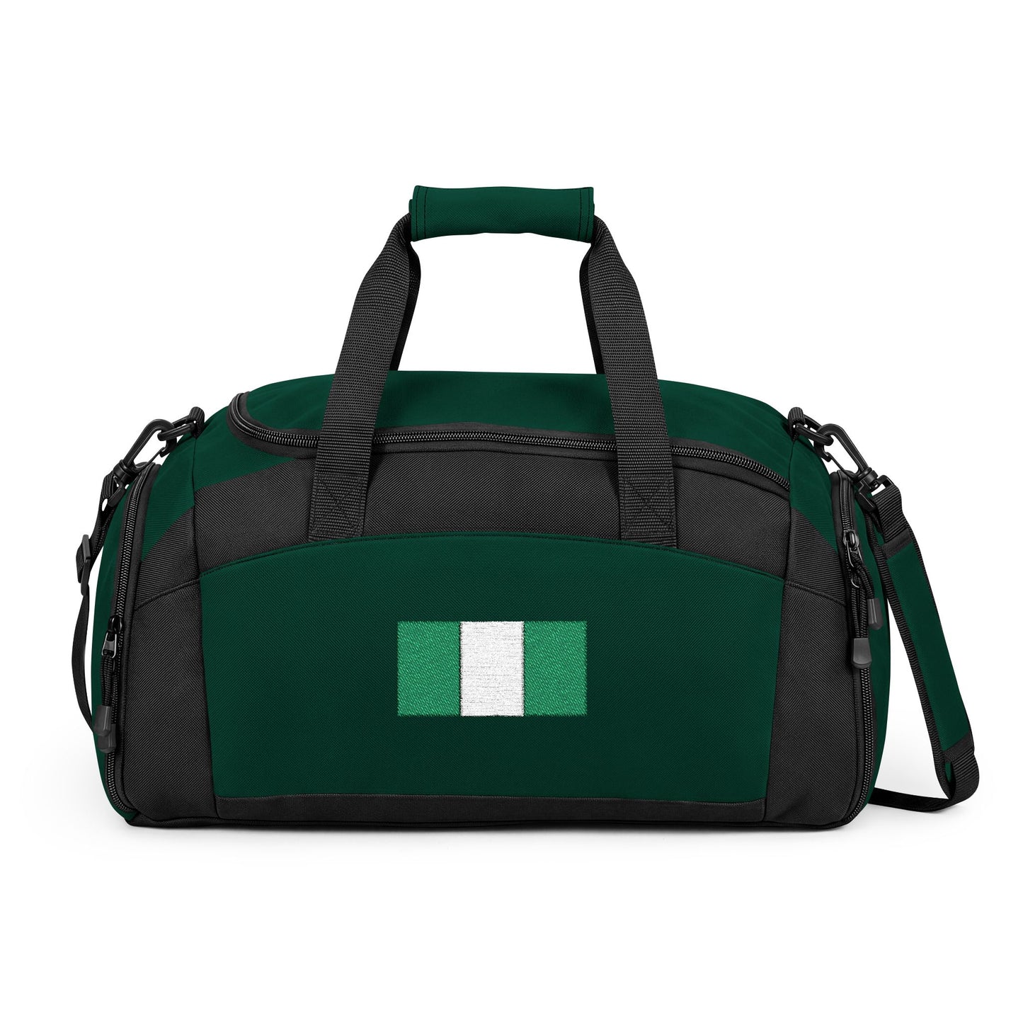 Nigeria Flag Gym Bag — Black Duffle with Embroidered Nigeria Flag