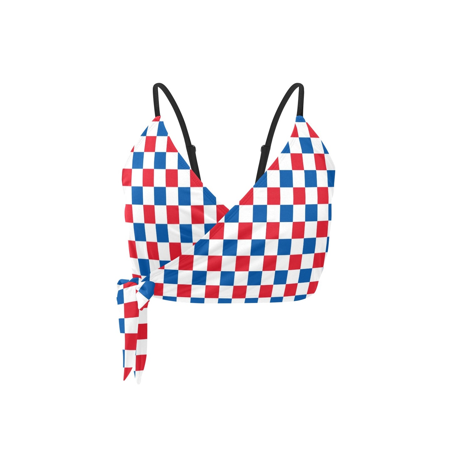 USA/American Flag Inspired Checkered Pattern Knot Side Bikini Top